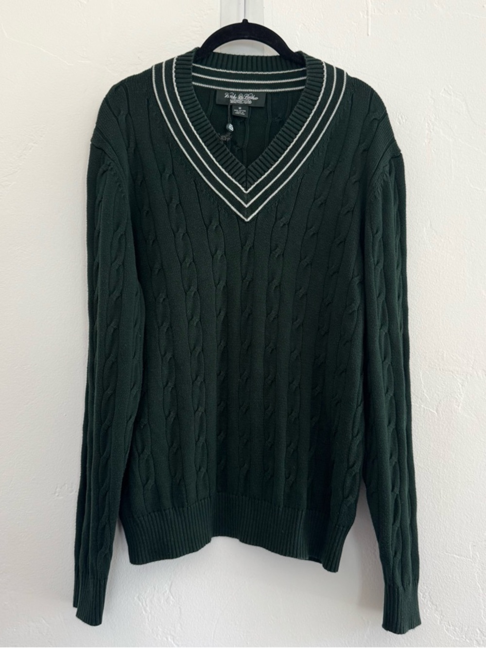 Brooks Brothers Country Club Tennis Sweater Green White Egyptian Cotton Cable - Picture 2 of 10